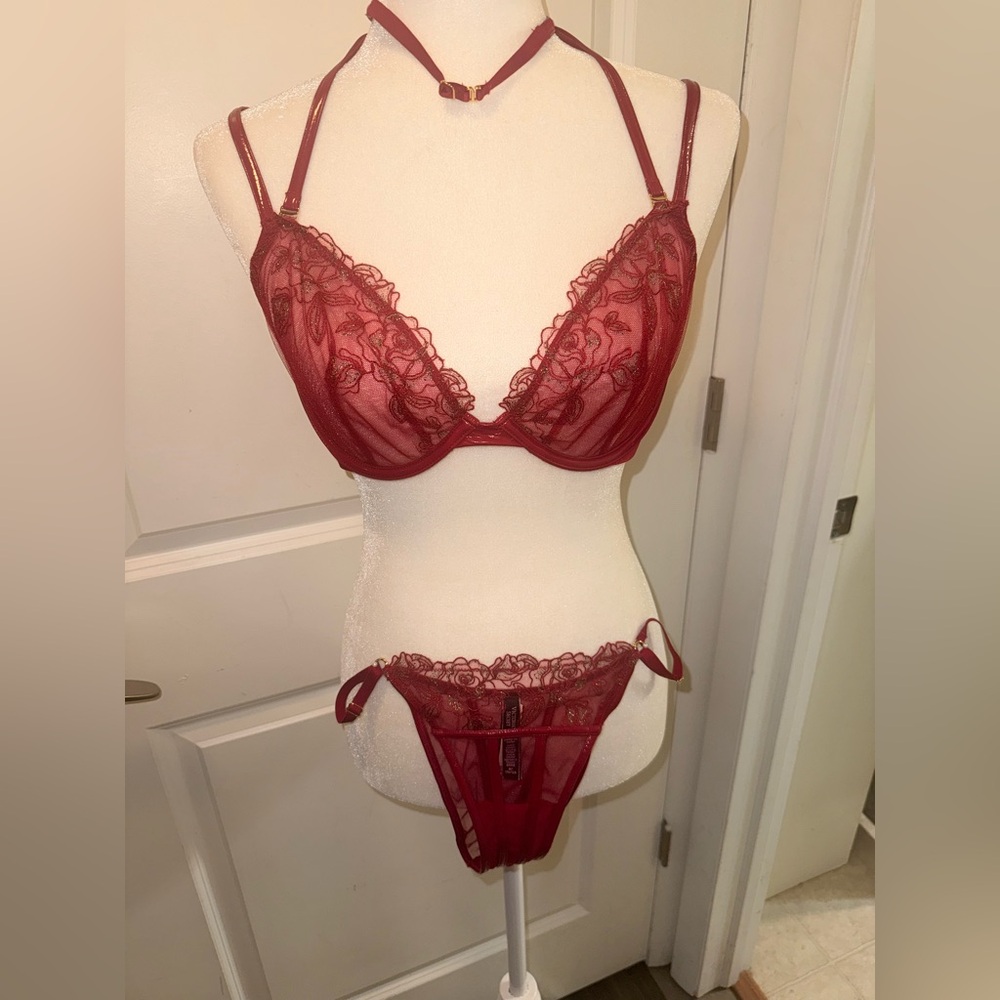Victoria's Secret Deep Red Lace Bra Set